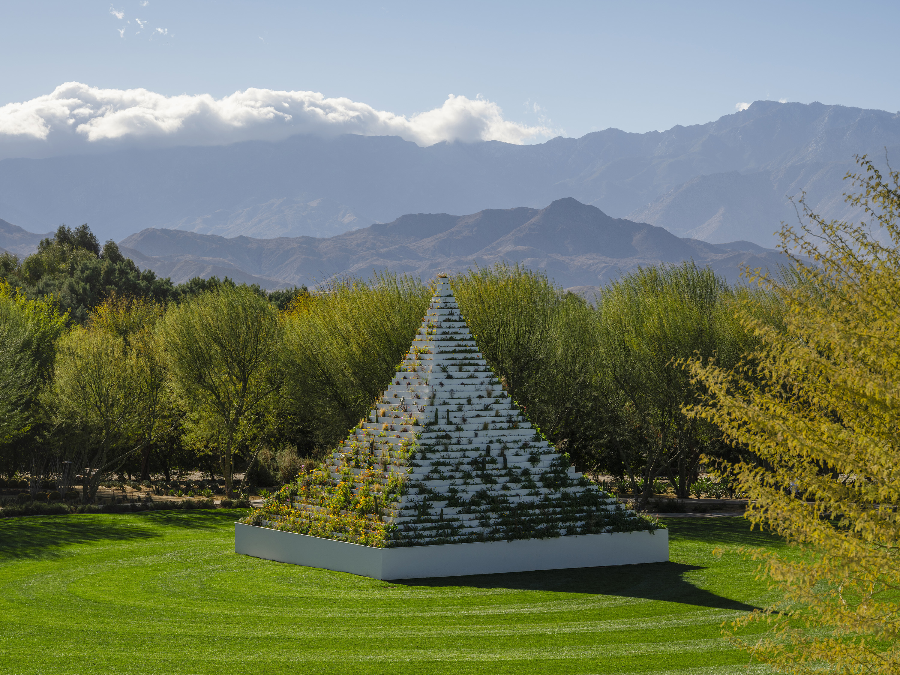 Agnes Denes's Living Pyramid with native plants at Desert X, 2025