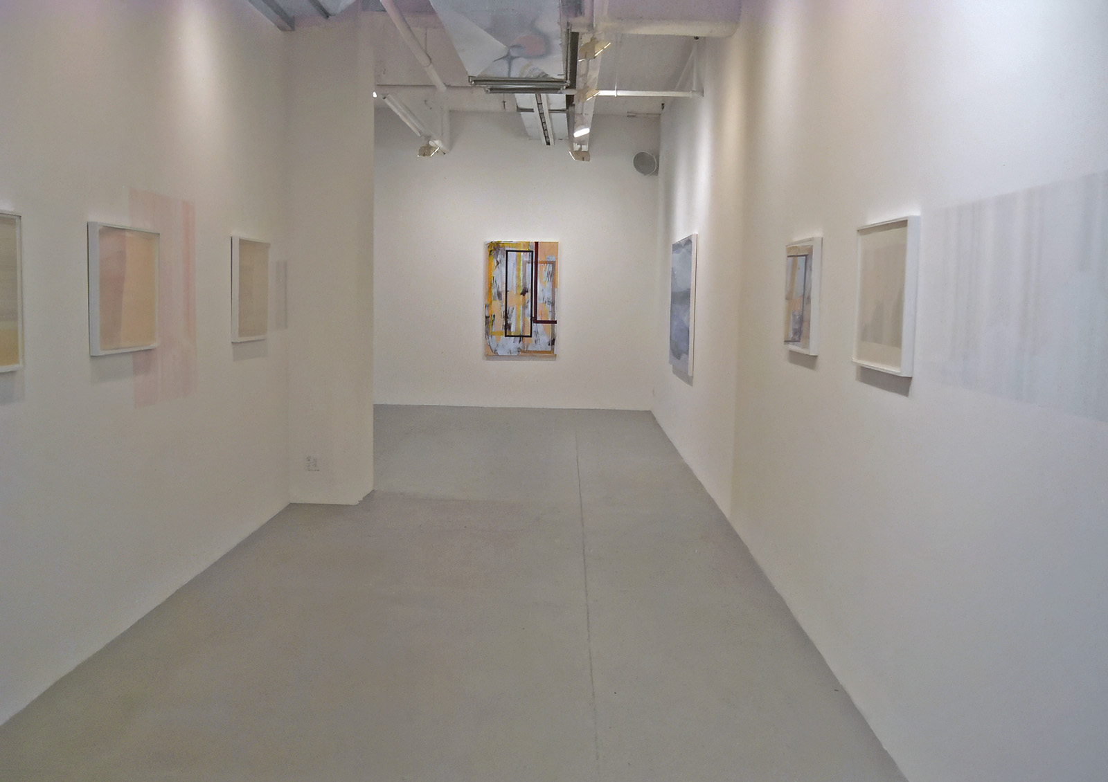 installation view of Besty Kaufman's show in 2005 with two wall drawings