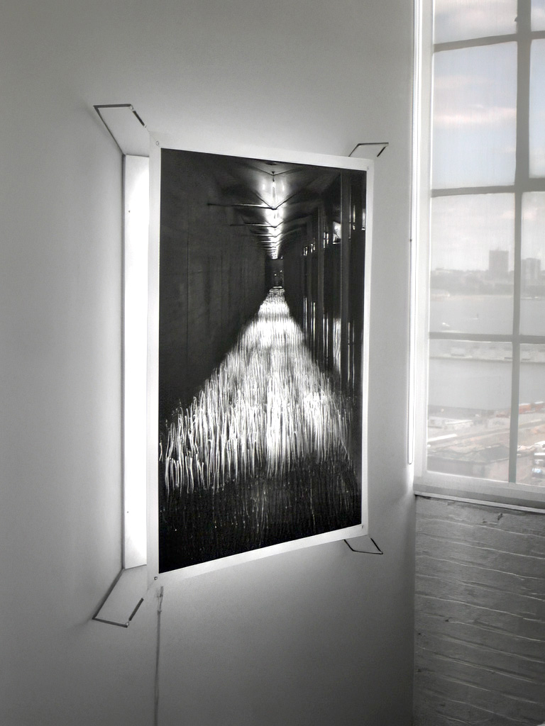 installation view of Tokohiro Sato's light panel in 1998